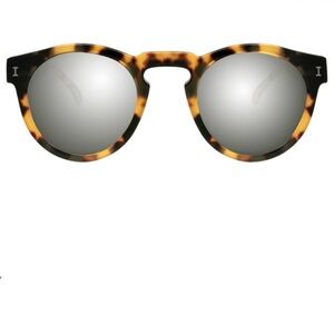Illesteva Tortoiseshell Round Sunglasses with Silver Mirrored lenses